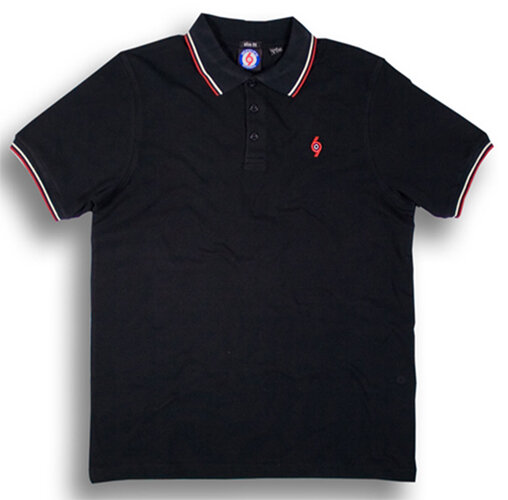 POLO SPIRIT OF 69 NEGRO CON RAYAS EN BLANCO Y ROJO